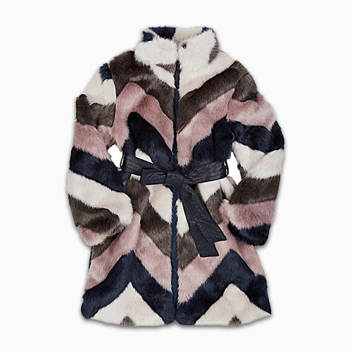 Imoga Chevron Pattern Faux Fur Jacket