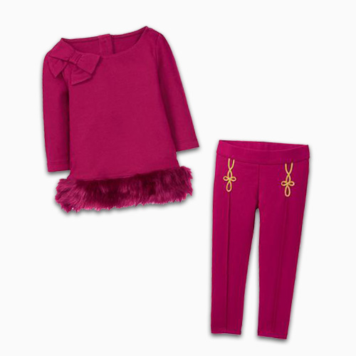 Janie And Jack Cranberry Faux Fur Top And Ponte Pants